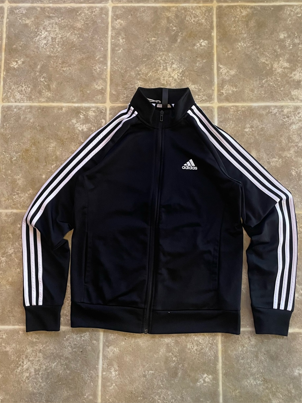 adidas Black Track Jacket with White Three-Stripes